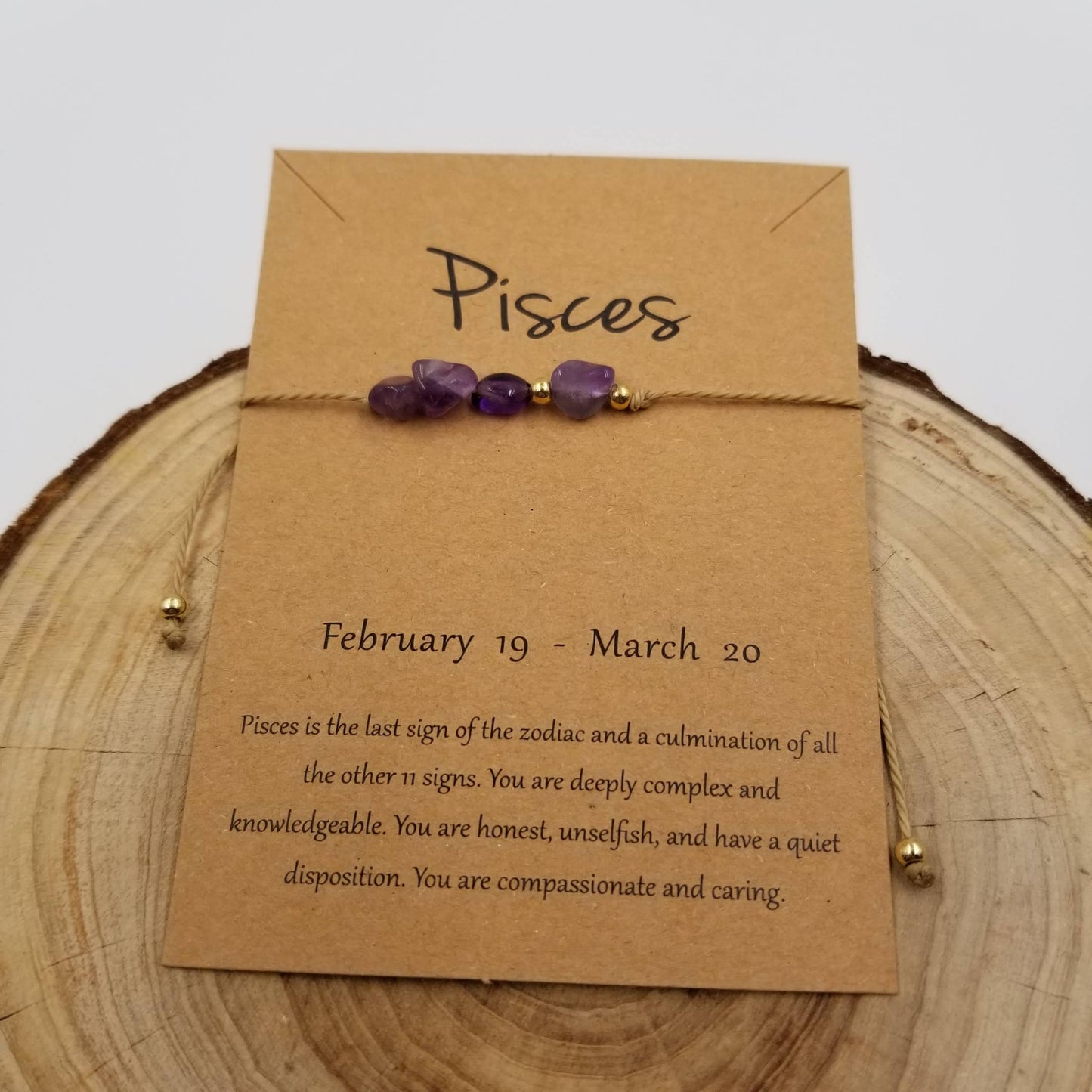 CHAKRA JEWELRY - Natural Stone Handwoven Constellation Bracelet with Card: Pisces