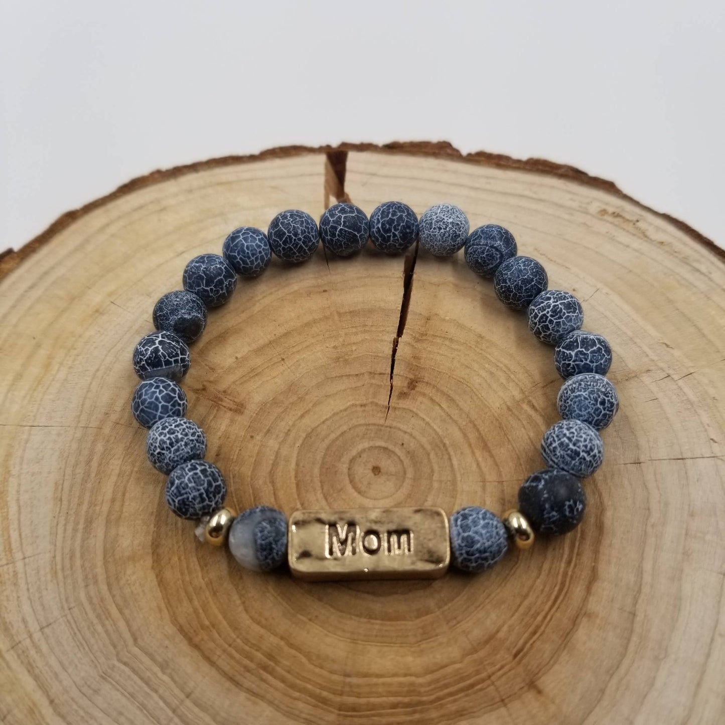 CHAKRA JEWELRY - Amazon Stone Bracelet With MOM Label: Blue