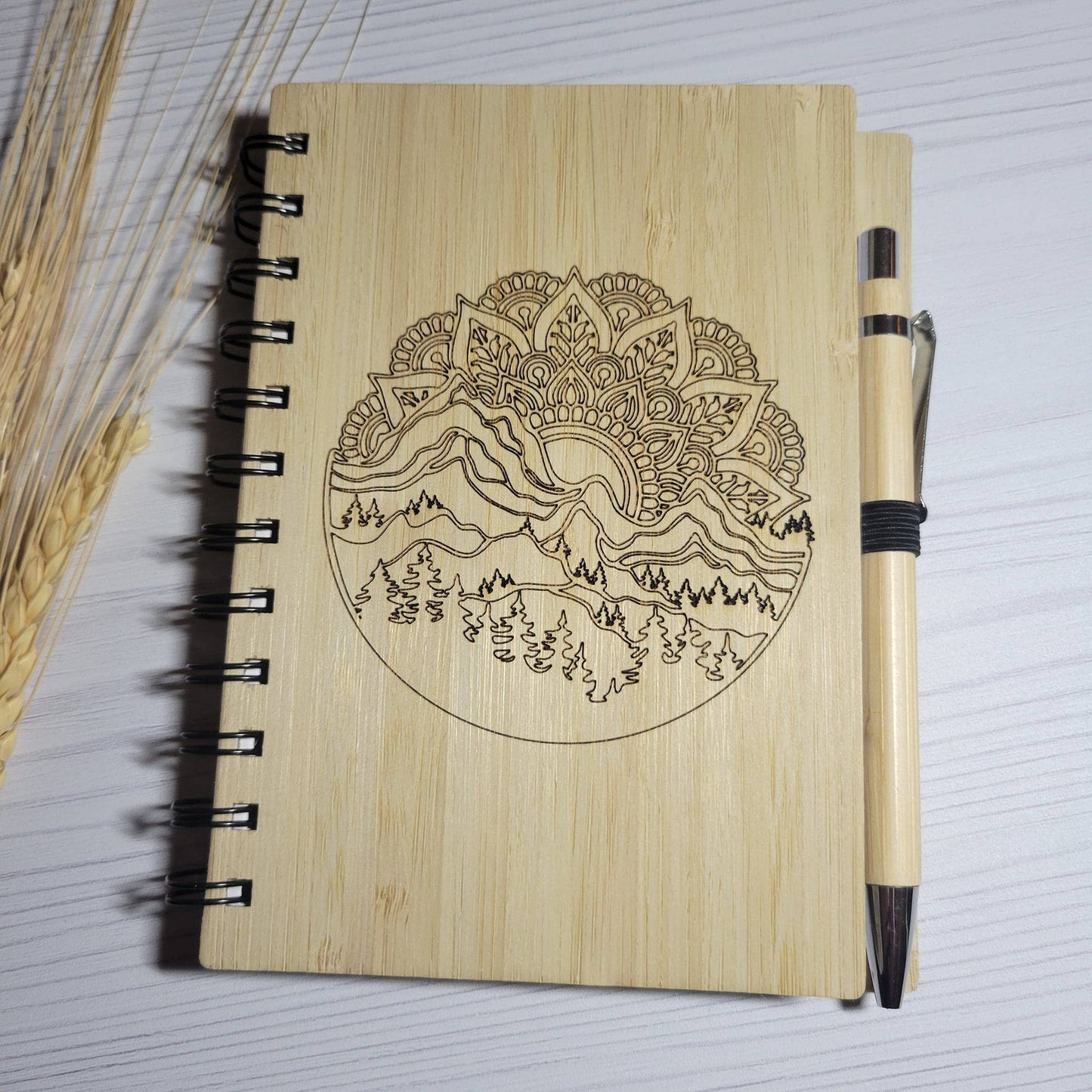 Elskas Designs - Engraved Bamboo Notebook with Pen