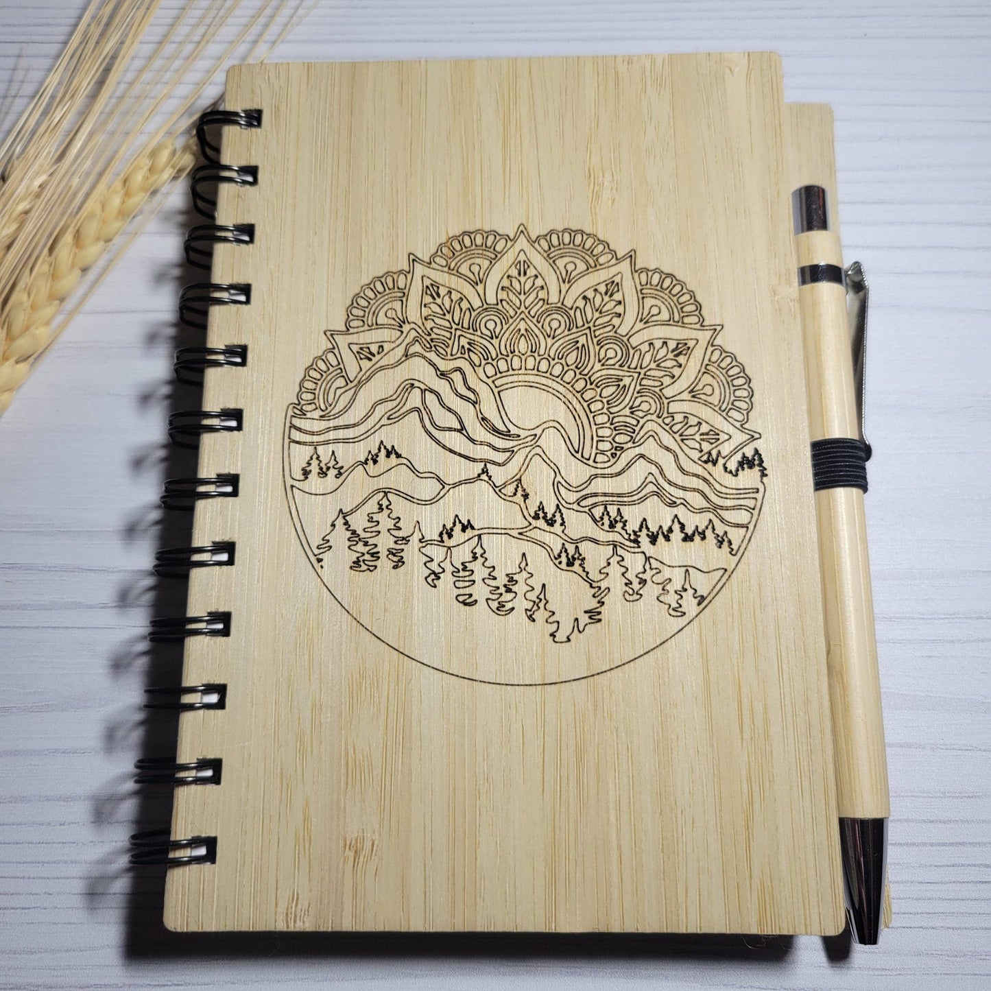 Elskas Designs - Engraved Bamboo Notebook with Pen