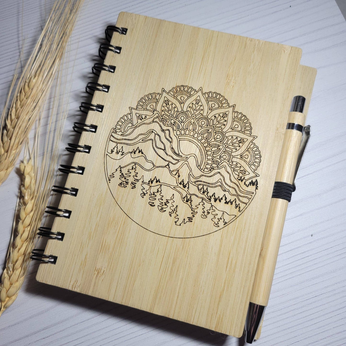 Elskas Designs - Engraved Bamboo Notebook with Pen