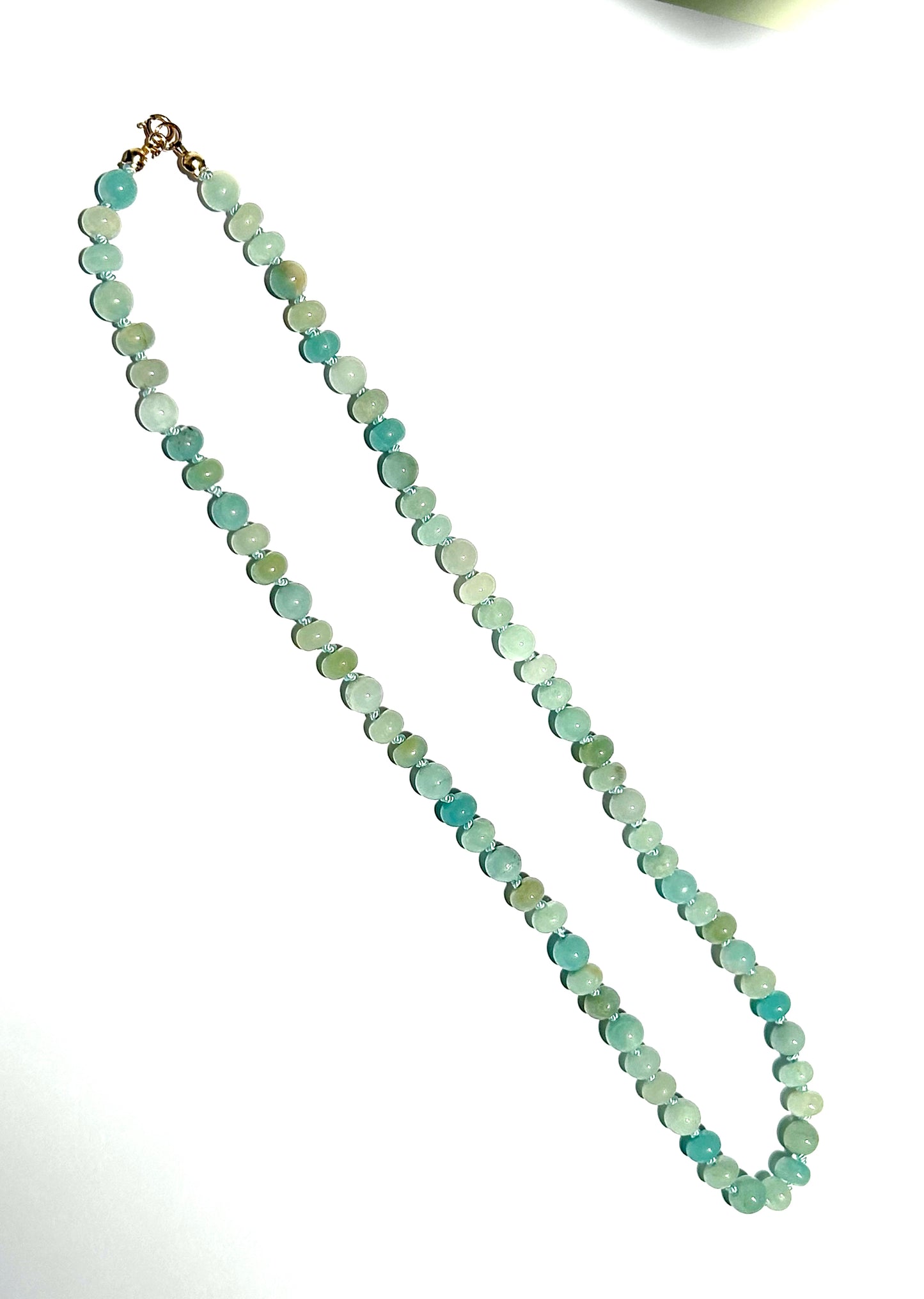 T NUG The RnR Necklace Multishape Amazonite Gemstones Light Blue Silk Cord 18''