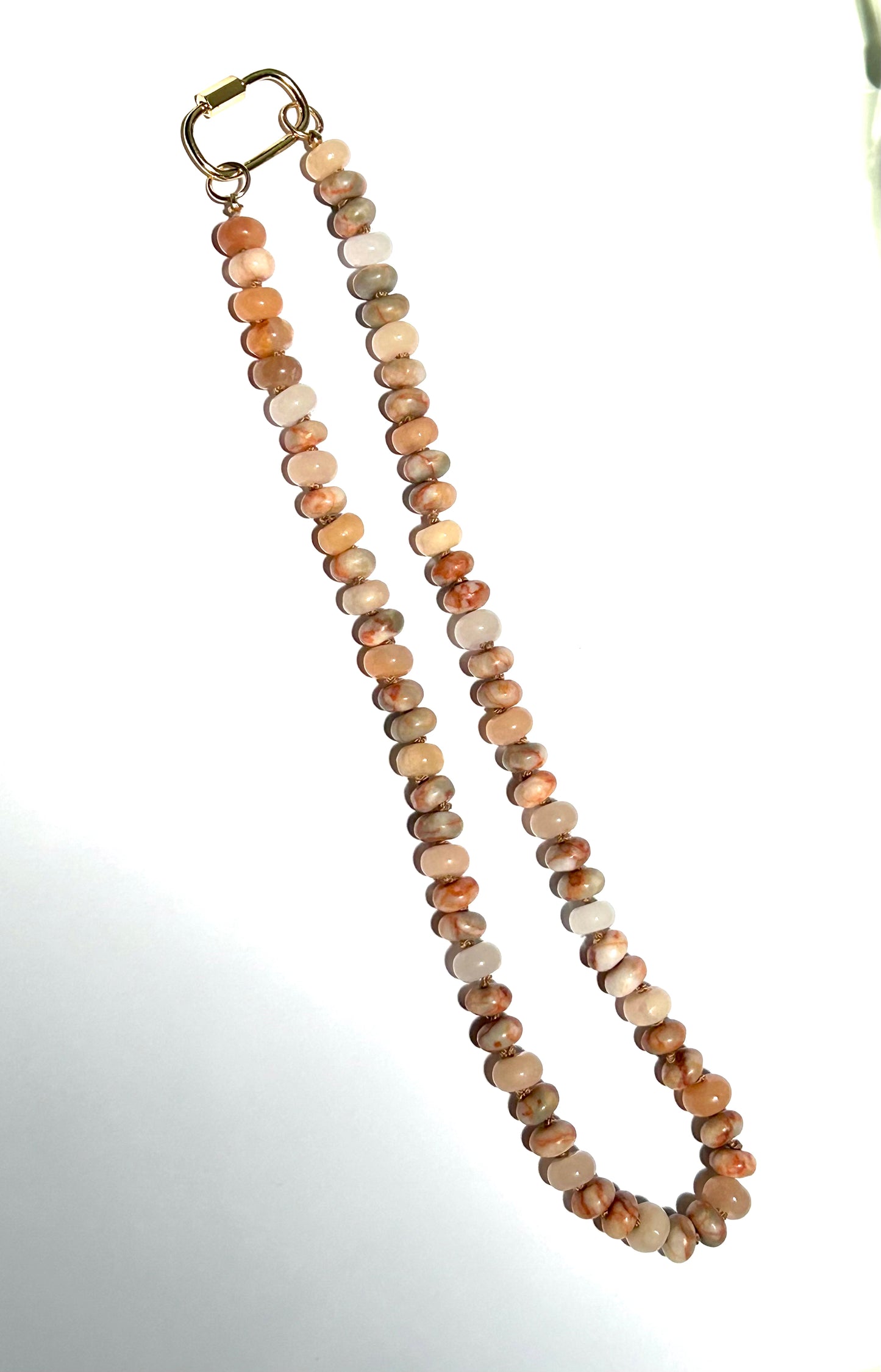 T NUG Red Vein Jasper and Peach Aventurine Necklace 19''