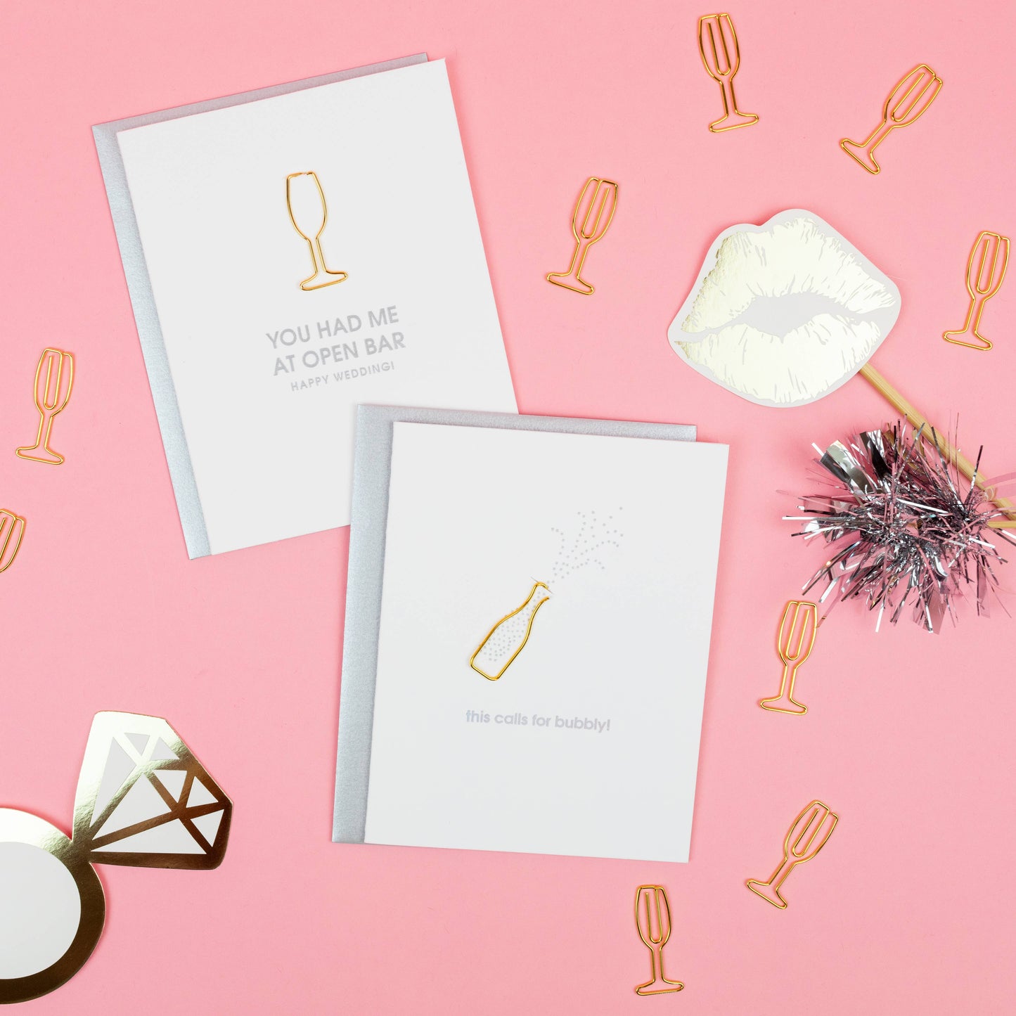 Chez Gagné - This Calls for Bubbly Paper Clip Letterpress Greeting Card