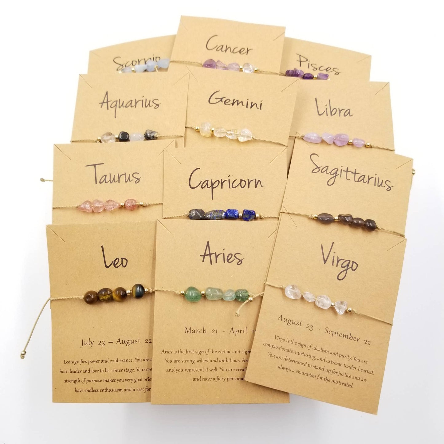 CHAKRA JEWELRY - Natural Stone Handwoven Constellation Bracelet with Card: Scorpio