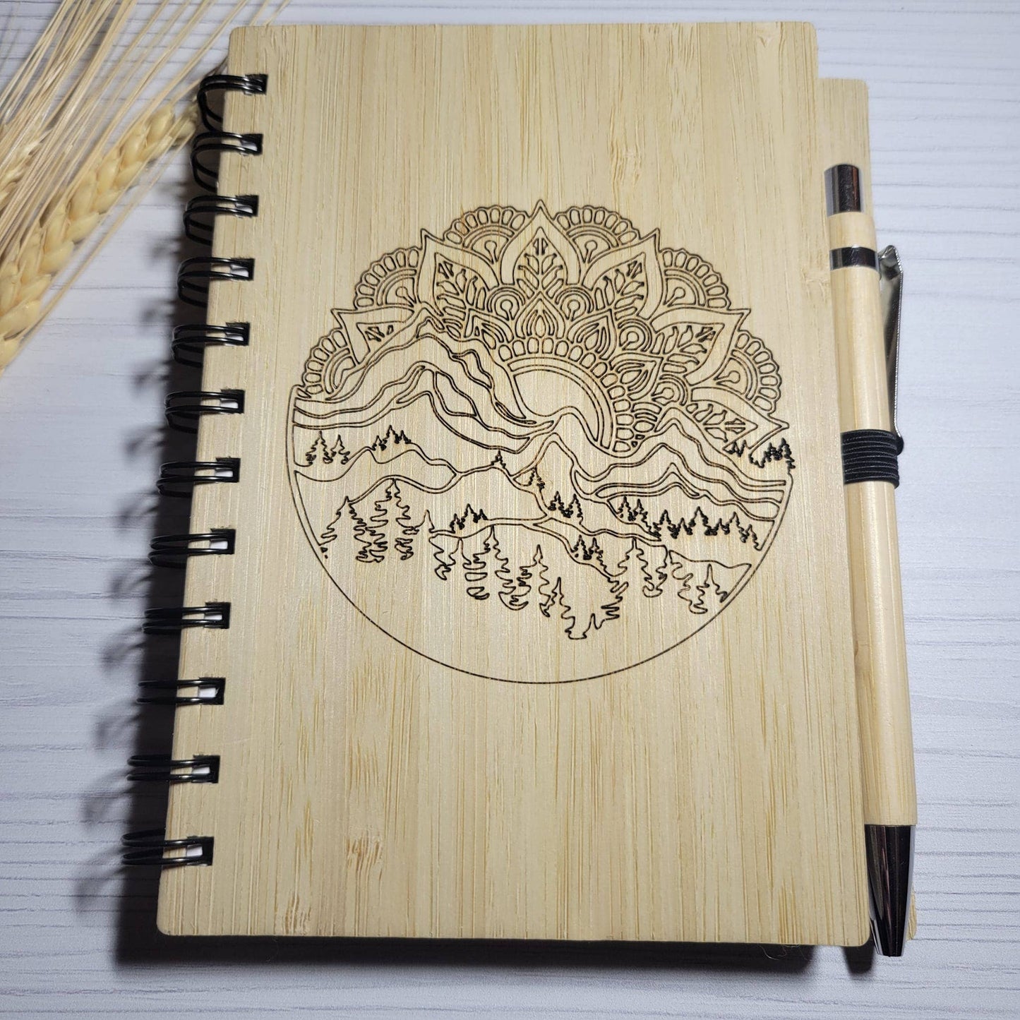 Elskas Designs - Engraved Bamboo Notebook with Pen